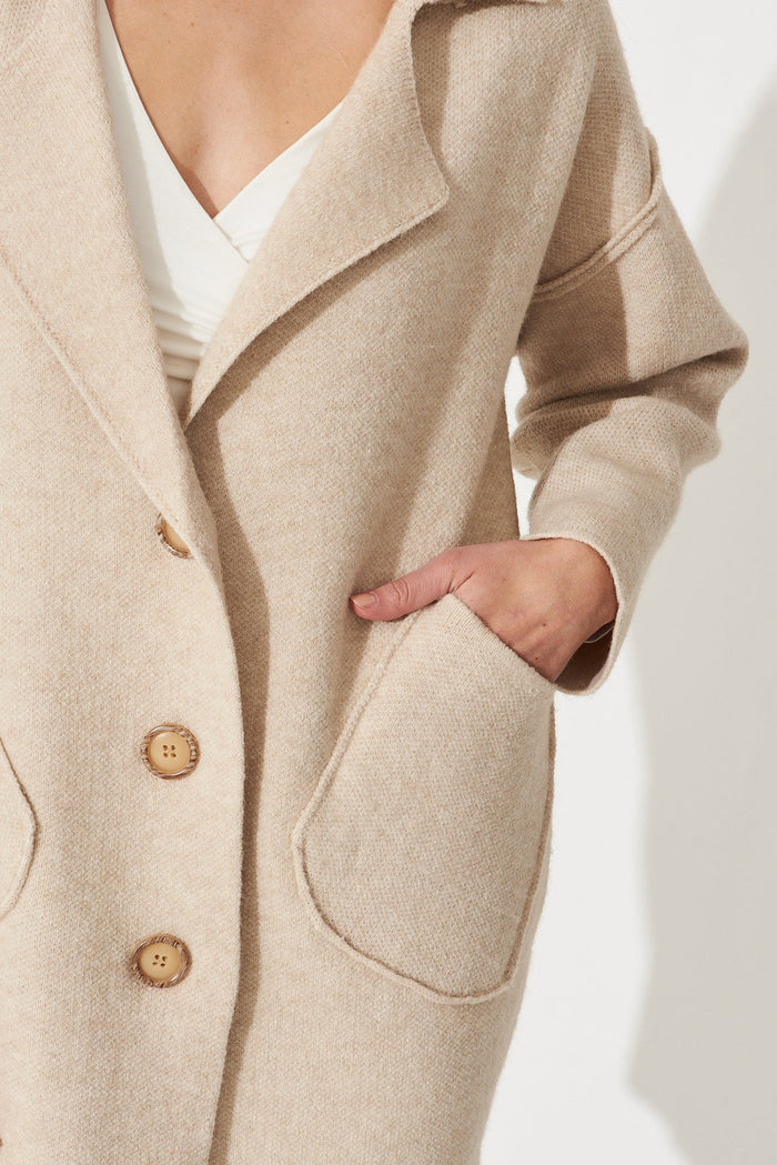 Moretz Knit Coatigan In Sand Wool Blend - detail