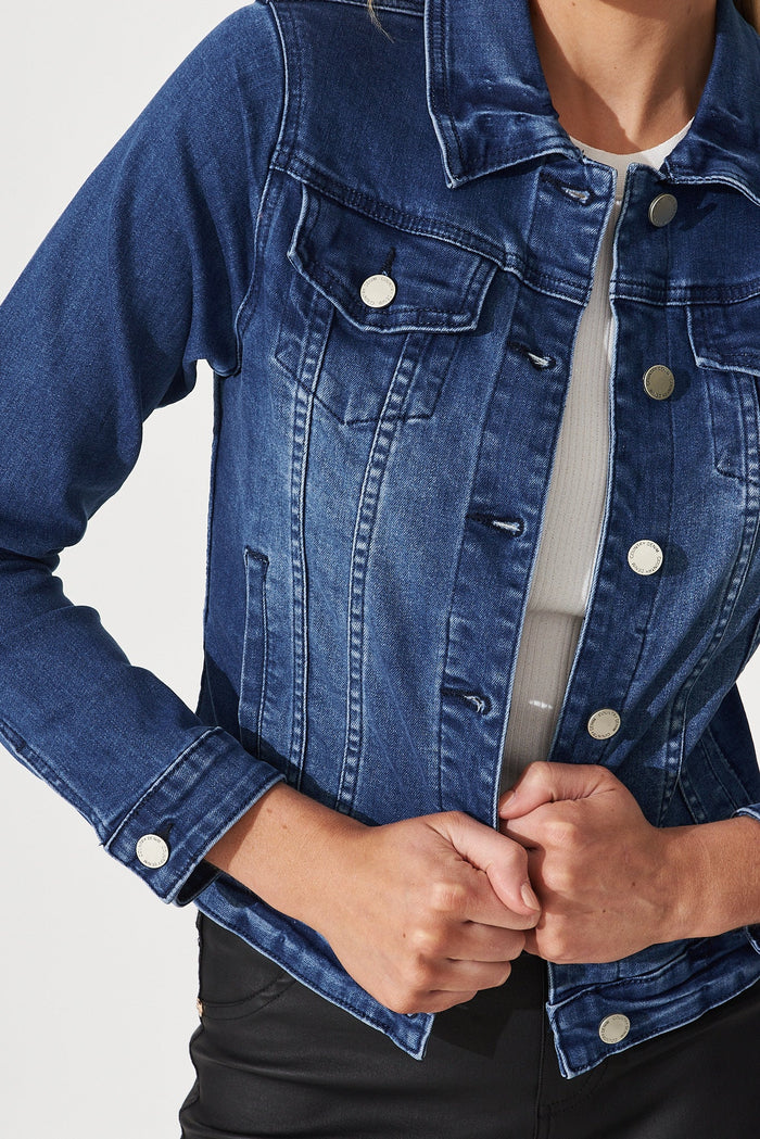 Monty Denim Jacket In Mid Blue Cotton Blend - detail