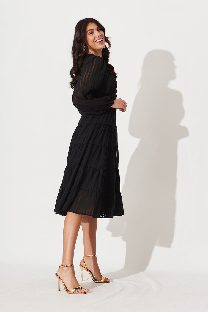 Modical Midi Dress In Black Chiffon - side