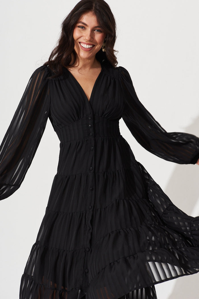 Modical Midi Dress In Black Chiffon - front