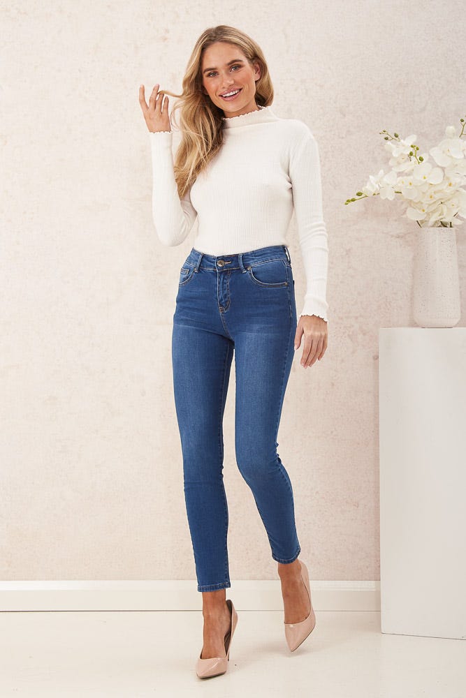 Brooklyn Mid Rise Jeans In Dark Blue Denim - St Frock (Dev)