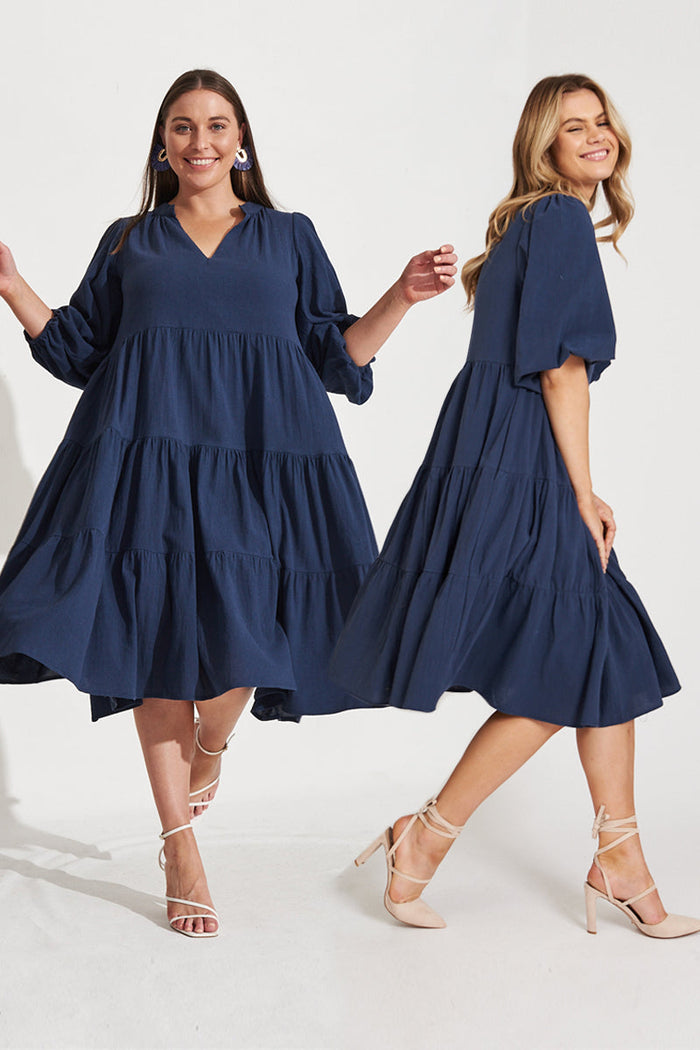 Kehlana Tiered Dress In Navy