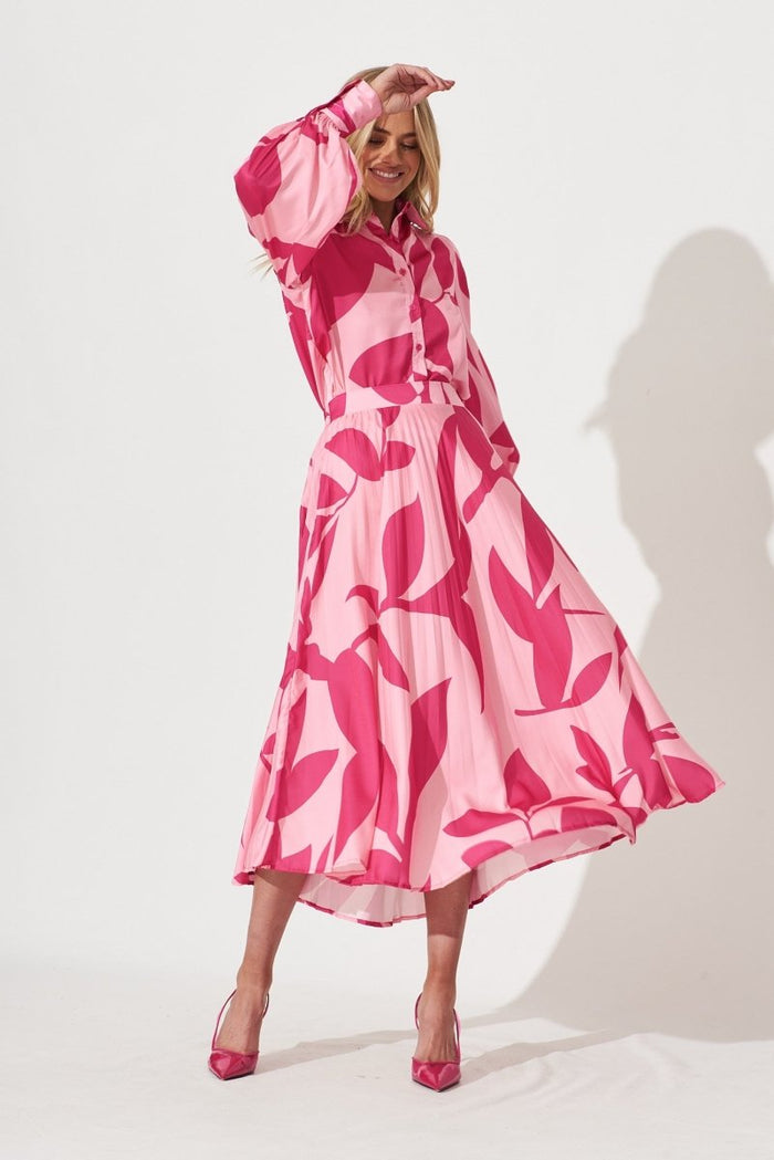 Callia Shirt In Pink With Fuchsia Print - St Frock (Dev)