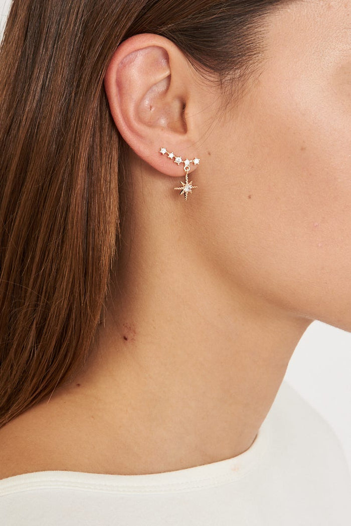 August + Delilah Memu Earrings In Rose Gold With Drop Star - St Frock (Dev)