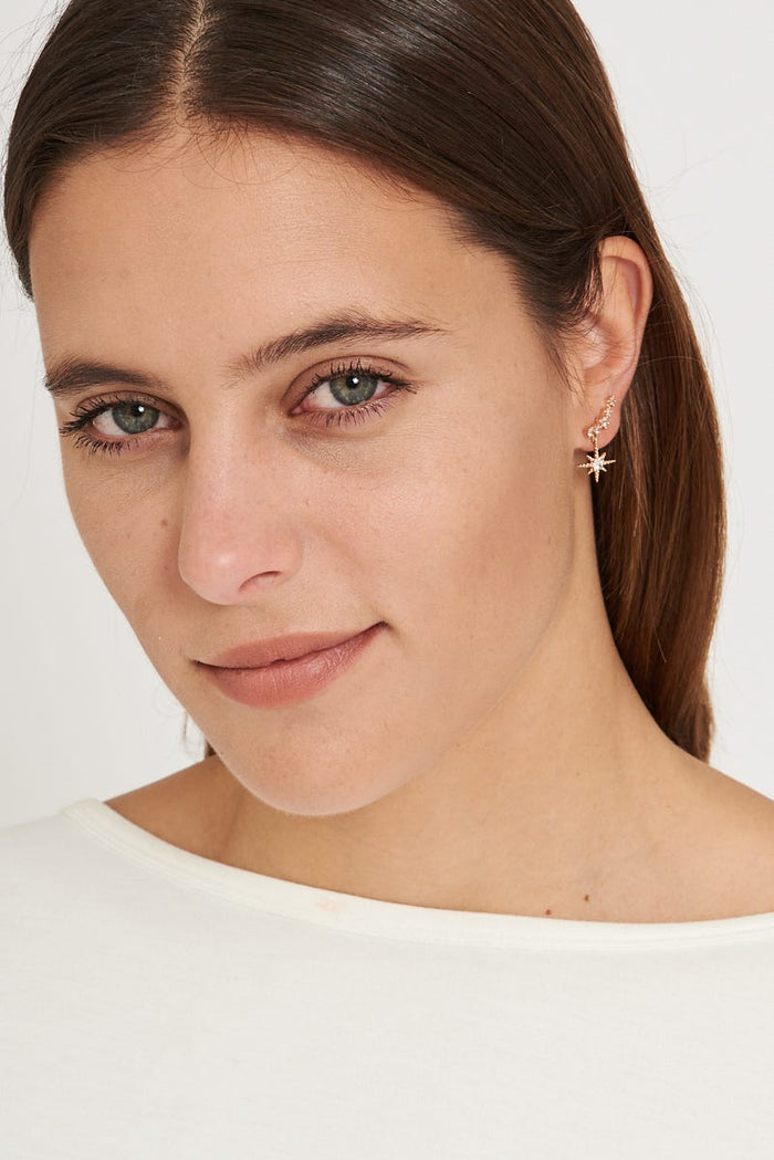 August + Delilah Memu Earrings In Rose Gold With Drop Star - St Frock (Dev)
