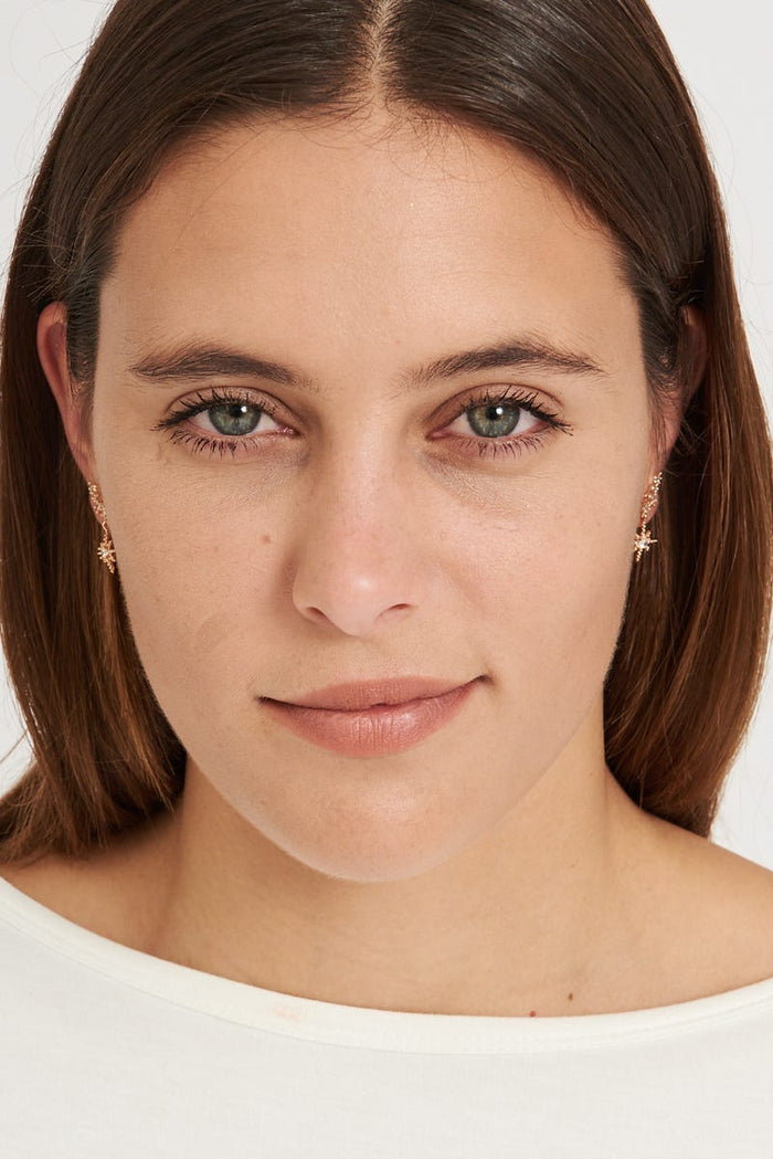 August + Delilah Memu Earrings In Rose Gold With Drop Star - St Frock (Dev)