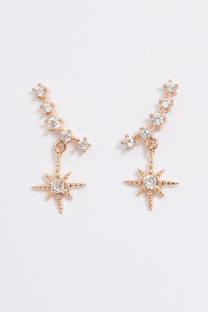 August + Delilah Memu Earrings In Rose Gold With Drop Star - St Frock (Dev)