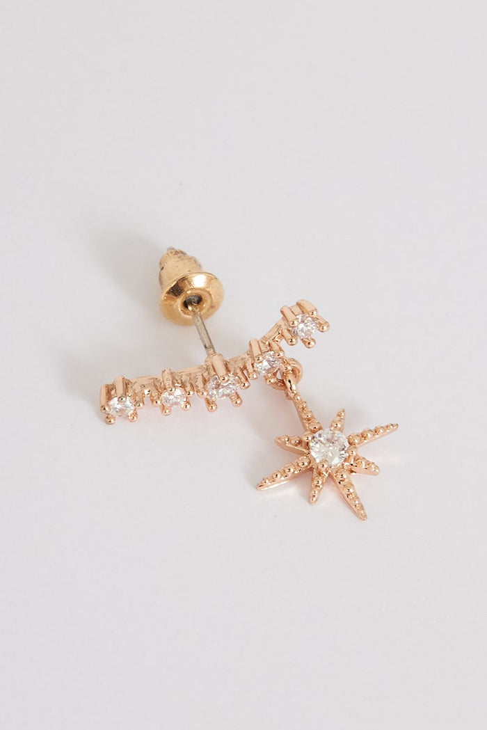 August + Delilah Memu Earrings In Rose Gold With Drop Star - St Frock (Dev)