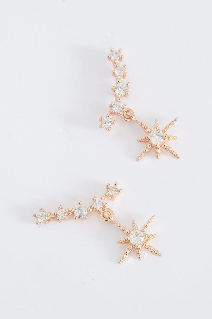 August + Delilah Memu Earrings In Rose Gold With Drop Star - St Frock (Dev)